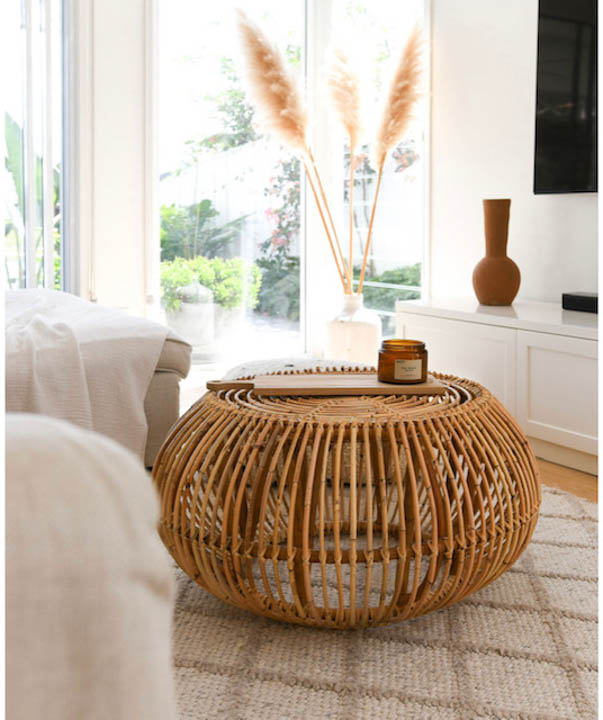 Basic Round Rattan Coffee Table With, Round Cane Coffee Table With Glass Top